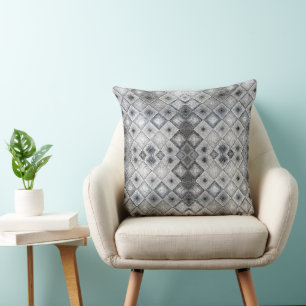 Silver & Gray Geometric Abstract Lattice Texture Throw Pillow
