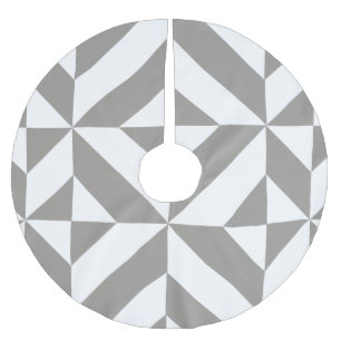 Silver Gray Geometric Art Deco Brushed Polyester Tree Skirt