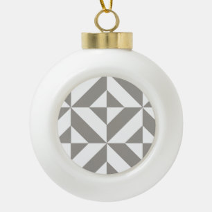 Silver Gray Geometric Art Deco Ceramic Ball Christmas Ornament