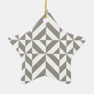 Silver Gray Geometric Art Deco Ceramic Ornament