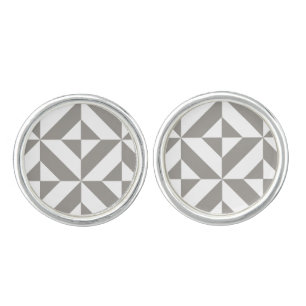 Silver Gray Geometric Art Deco Cufflinks