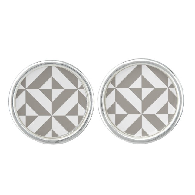 Silver Gray Geometric Art Deco Cufflinks (Front)