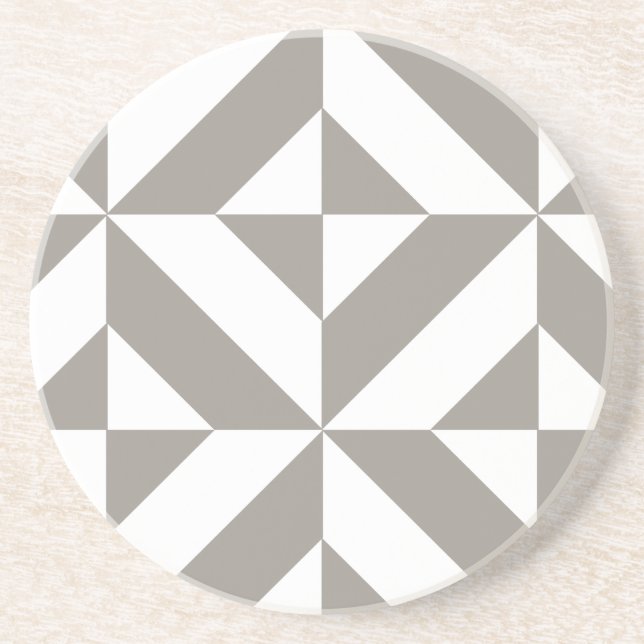 Silver Gray Geometric Art Deco Drink Coaster (Front)