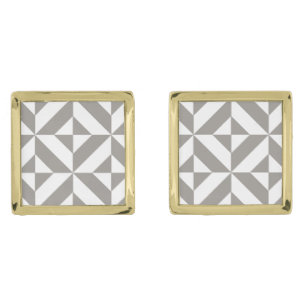Silver Gray Geometric Art Deco Gold Cufflinks