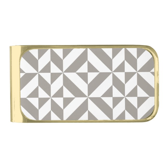 Silver Gray Geometric Art Deco Gold Finish Money Clip (Front)
