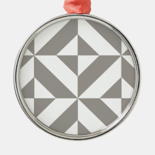 Silver Gray Geometric Art Deco Metal Ornament