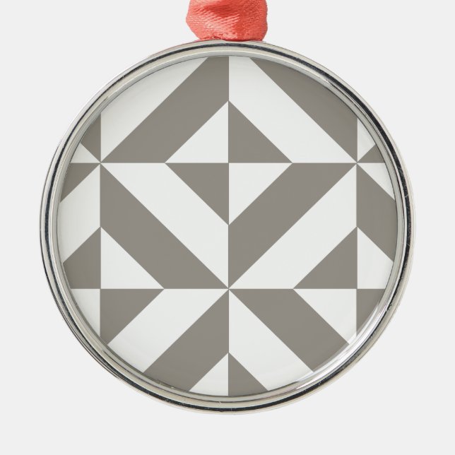 Silver Gray Geometric Art Deco Metal Ornament (Front)