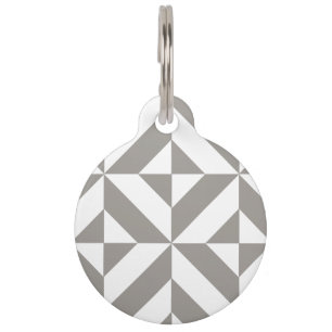 Silver Gray Geometric Art Deco Pet Name Tag