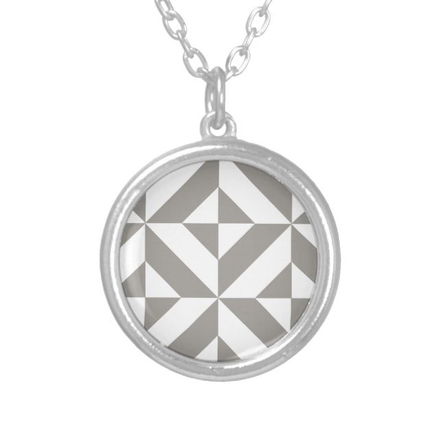 Silver Gray Geometric Art Deco Plated Necklace (Front)