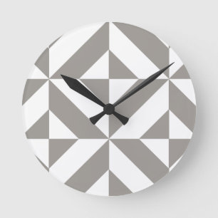 Silver Gray Geometric Art Deco Round Clock