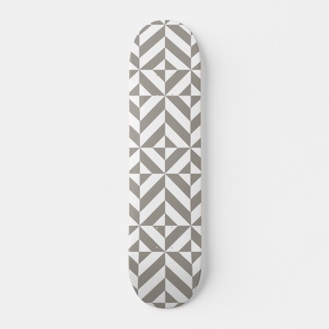 Silver Gray Geometric Art Deco Skateboard Deck (Front)