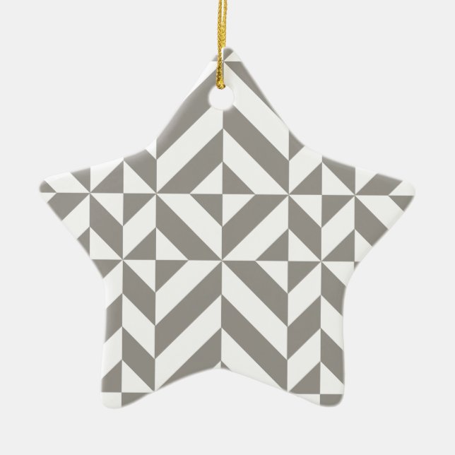 Silver Gray Geometric Deco Cube Pattern Ceramic Ornament (Front)
