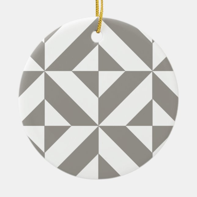 Silver Gray Geometric Deco Cube Pattern Ceramic Ornament (Front)