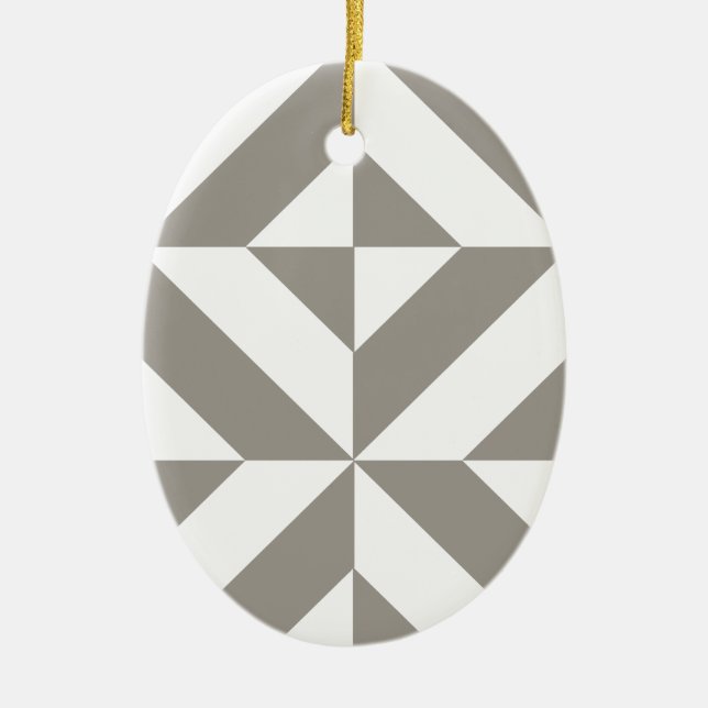 Silver Gray Geometric Deco Cube Pattern Ceramic Ornament (Front)