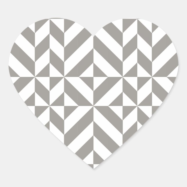 Silver Gray Geometric Deco Cube Pattern Heart Sticker (Front)