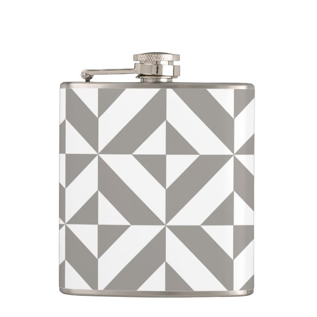Silver Gray Geometric Deco Cube Pattern Hip Flask (Front)
