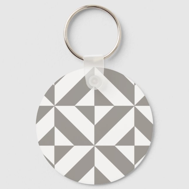 Silver Gray Geometric Deco Cube Pattern Keychain (Front)