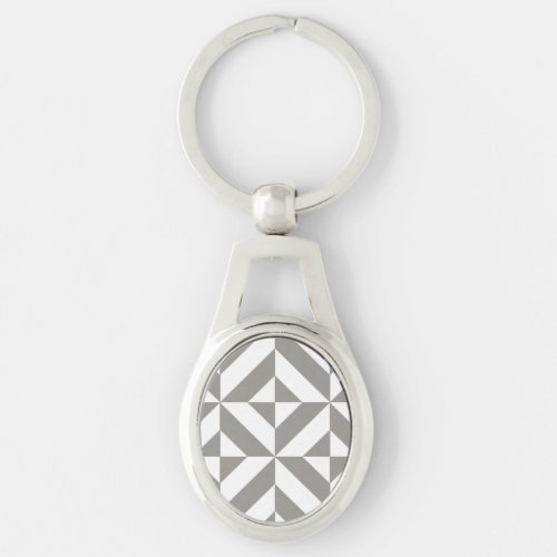 Silver Gray Geometric Deco Cube Pattern Keychain