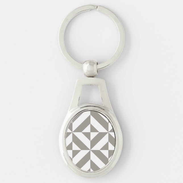 Silver Gray Geometric Deco Cube Pattern Keychain (Front)