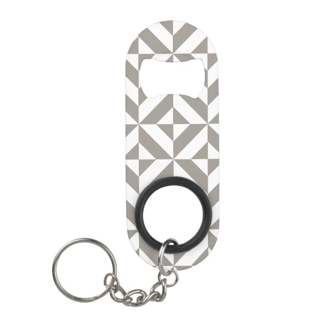 Silver Gray Geometric Deco Cube Pattern Keychain Bottle Opener (Front)