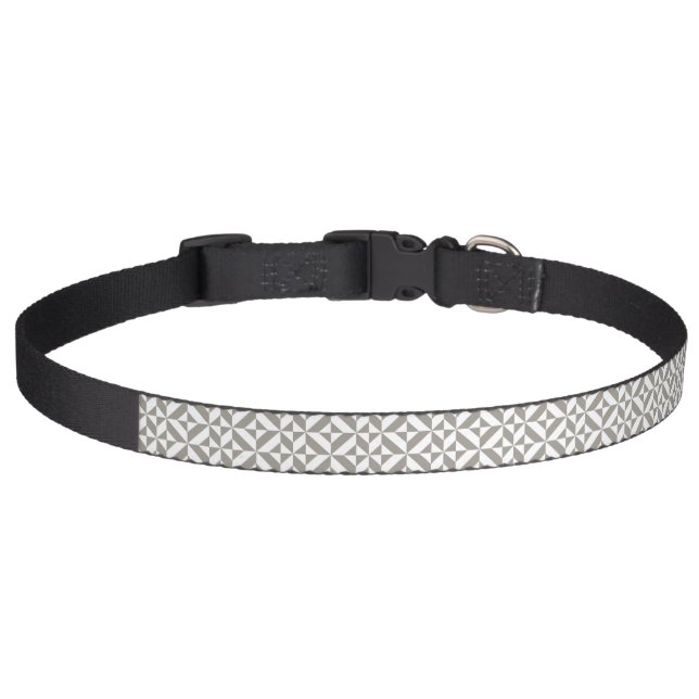 Silver Gray Geometric Deco Cube Pattern Pet Collar (Front)