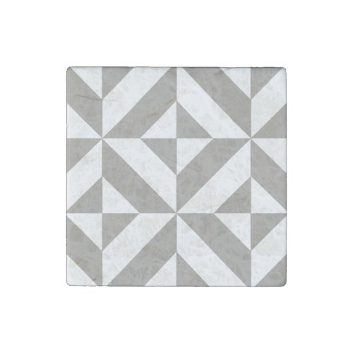 Silver Gray Geometric Deco Cube Pattern Stone Magnet