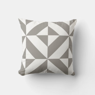 Silver Gray Geometric Deco Cube Pattern Throw Pillow