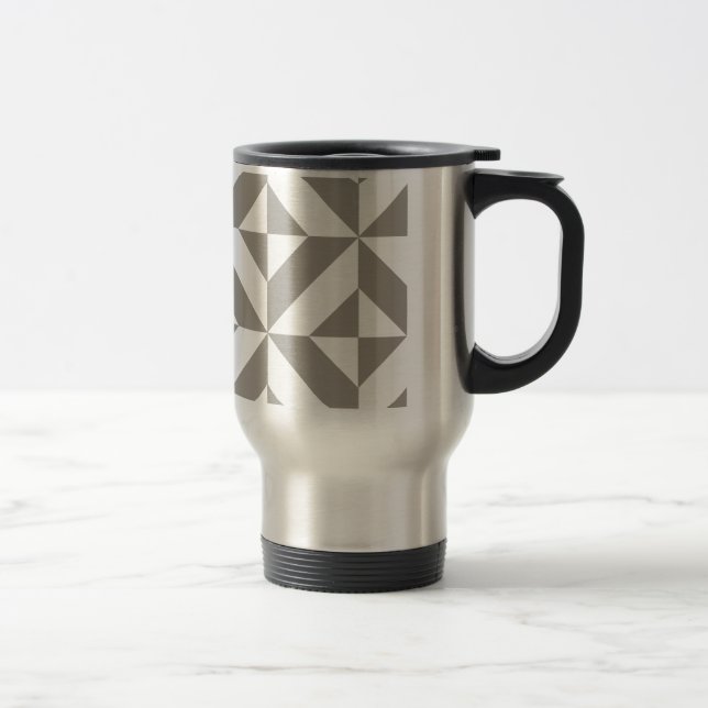 Silver Gray Geometric Deco Cube Pattern Travel Mug (Right)