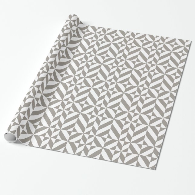 Silver Gray Geometric Deco Cube Pattern Wrapping Paper (Unrolled)