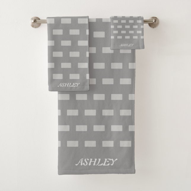 Silver Gray Geometric Shapes Towel Set (Insitu)