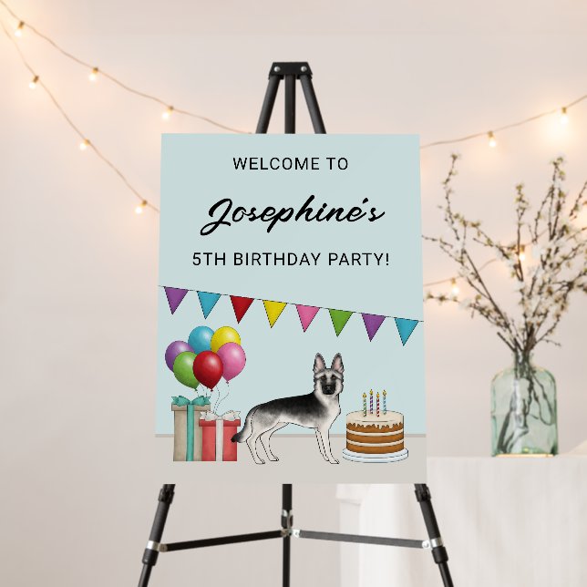 Silver Gray German Shepherd Birthday Party Welcome Foam Board (In Situ (Stand))