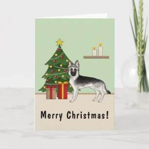 Silver Gray German Shepherd Festive Christmas Tree Card
