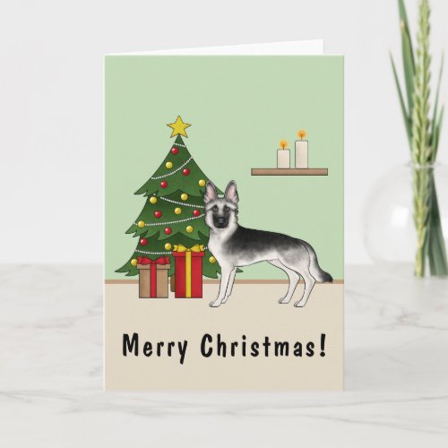 Silver Gray German Shepherd Festive Christmas Tree Card