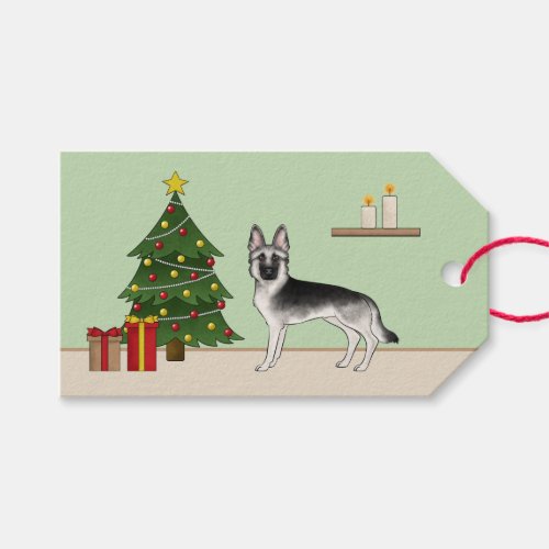Silver Gray German Shepherd Festive Christmas Tree Gift Tags