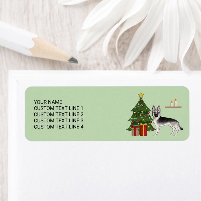 Silver Gray German Shepherd Festive Christmas Tree Label (Insitu)