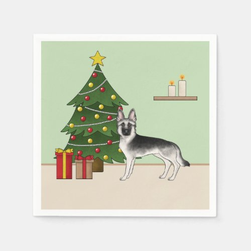 Silver Gray German Shepherd Festive Christmas Tree Napkins
