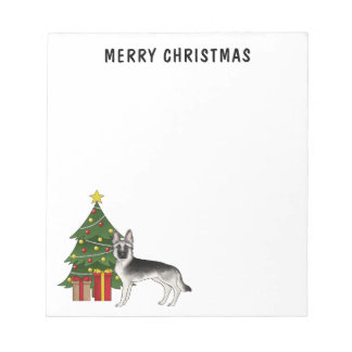 Silver Gray German Shepherd Festive Christmas Tree Notepad