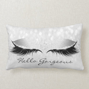 Silver Gray Girly Makeup Lashes Hello Gorgeous Lumbar Pillow