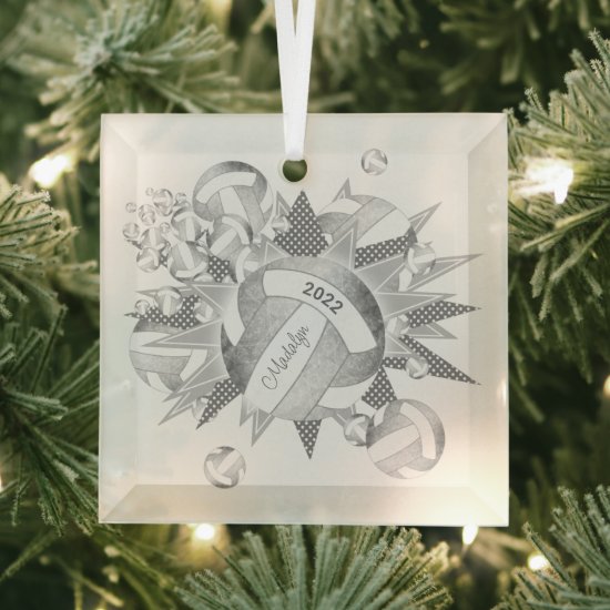 silver gray girly volleyballs and stars ornament