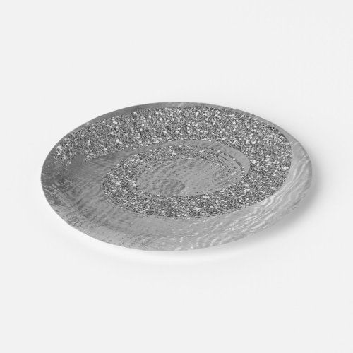 Silver Gray Glam Abstract Graphite Spiral Glitter Paper Plates