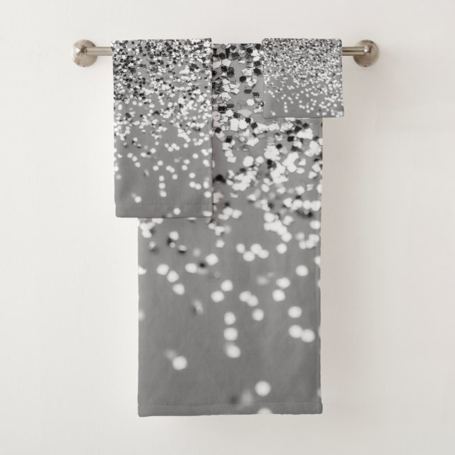 Silver Gray Glitter #5 (Faux Glitter) #shiny #art  Bath Towel Set (Insitu)