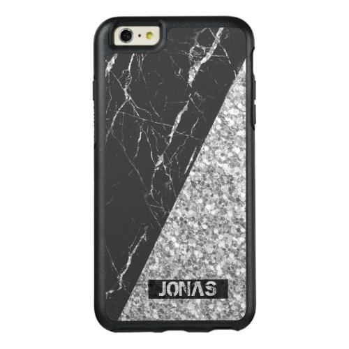 Silver Gray Glitter And Black Marble Stone OtterBox iPhone 66s Plus Case