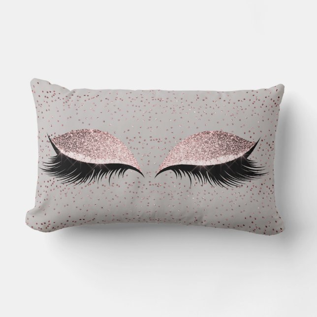 Silver Gray Glitter Black Foxier Blush Makeup Lumbar Pillow (Front)