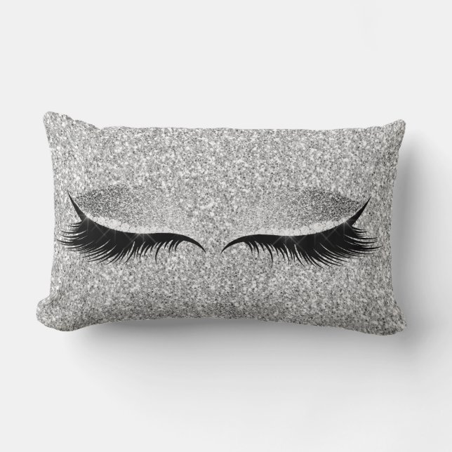 Silver Gray Glitter Black Glam Make Up Beauty Lumbar Pillow (Front)