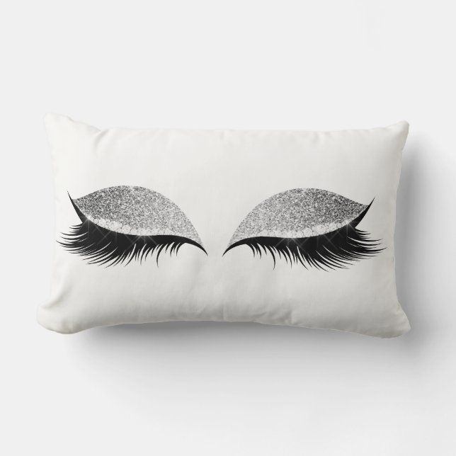 Silver Gray Glitter Black Glam Make Up Confetti Lumbar Pillow (Front)
