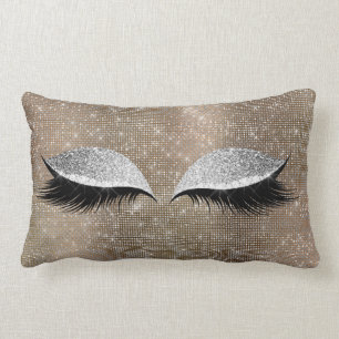 Silver Gray Glitter Black Glam Make Up Gold Sequin Lumbar Pillow