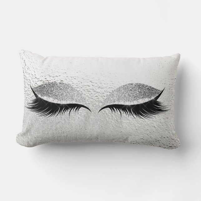 Silver Gray Glitter Black Glam Make Up Gray Lumbar Pillow (Front)