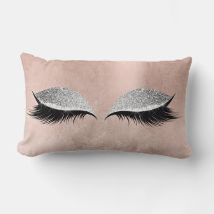 Silver Gray Glitter Black Glam Make Up Gray Pink Lumbar Pillow