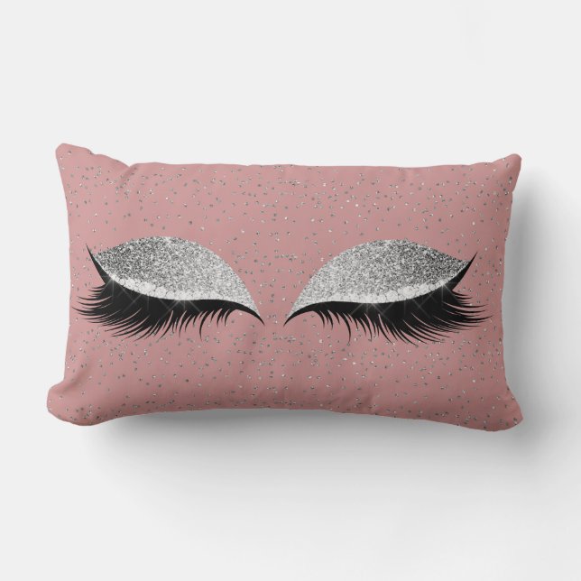 Silver Gray Glitter Black Glam Make Up Powder Pink Lumbar Pillow (Front)