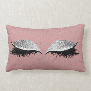 Silver Gray Glitter Black Glam Make Up Powder Pink Lumbar Pillow